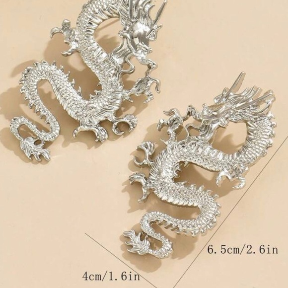 Chinese Zodiac Year of the Dragon Metallic Earrings - Picture 2 of 3